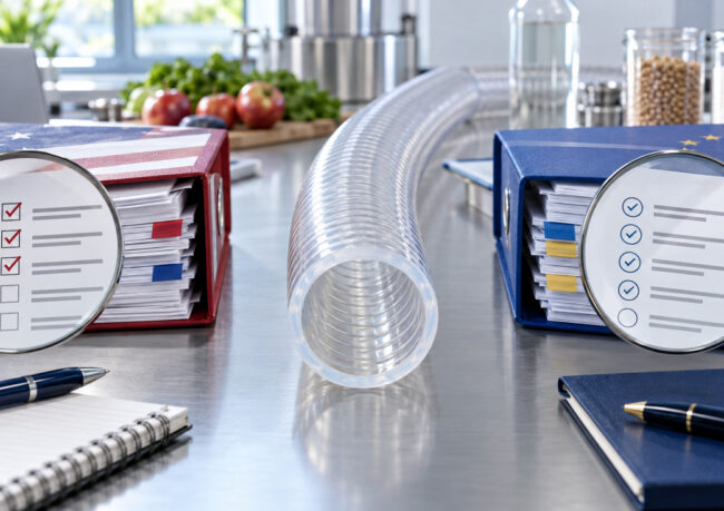 Red and blue binders with checklists under magnifying glasses on a stainless lab bench